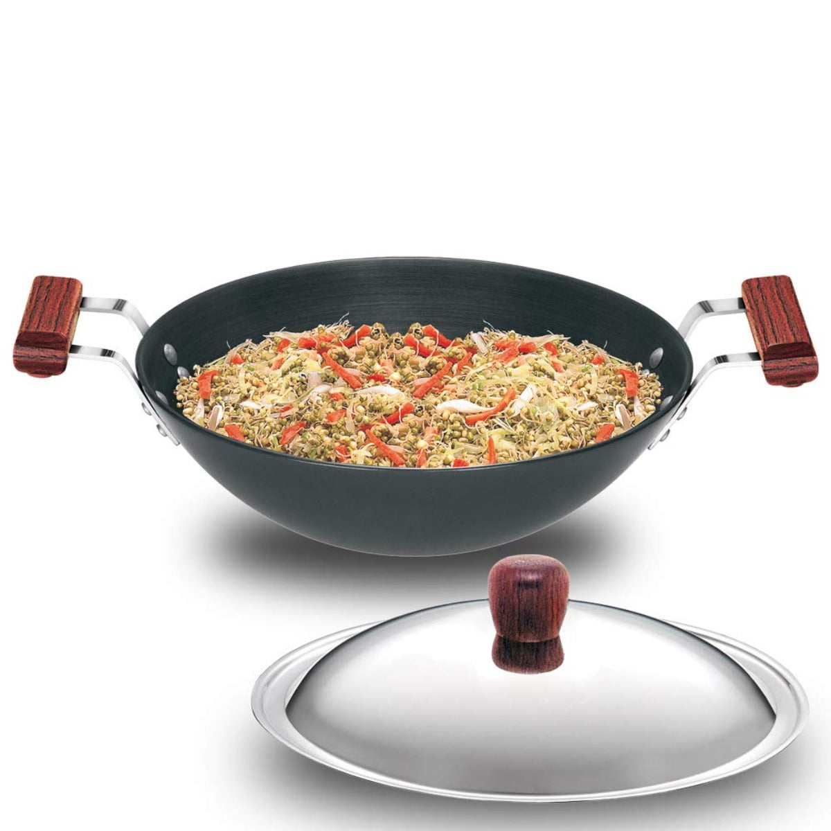 Futura Hard Anodised Deep Fry Pan Wok With Stainless Steel Lid by Hawkins AD375S