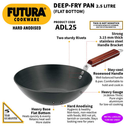 Futura Hard Anodised 2.5 Ltr Deep Fry Wok Pan (Flat Bottom) by Hawkins ADL25