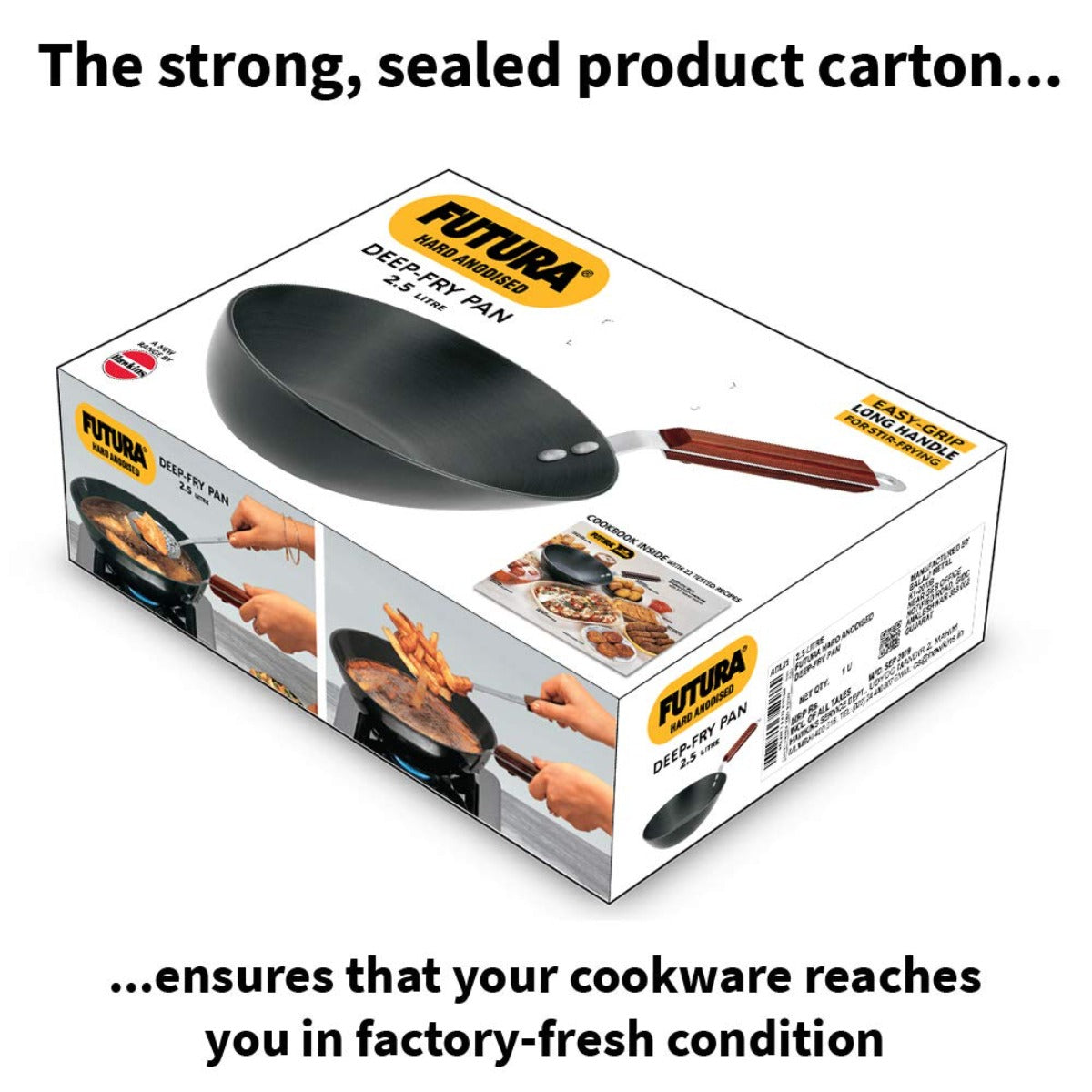 Futura Hard Anodised 2.5 Ltr Deep Fry Wok Pan (Flat Bottom) by Hawkins Carton box