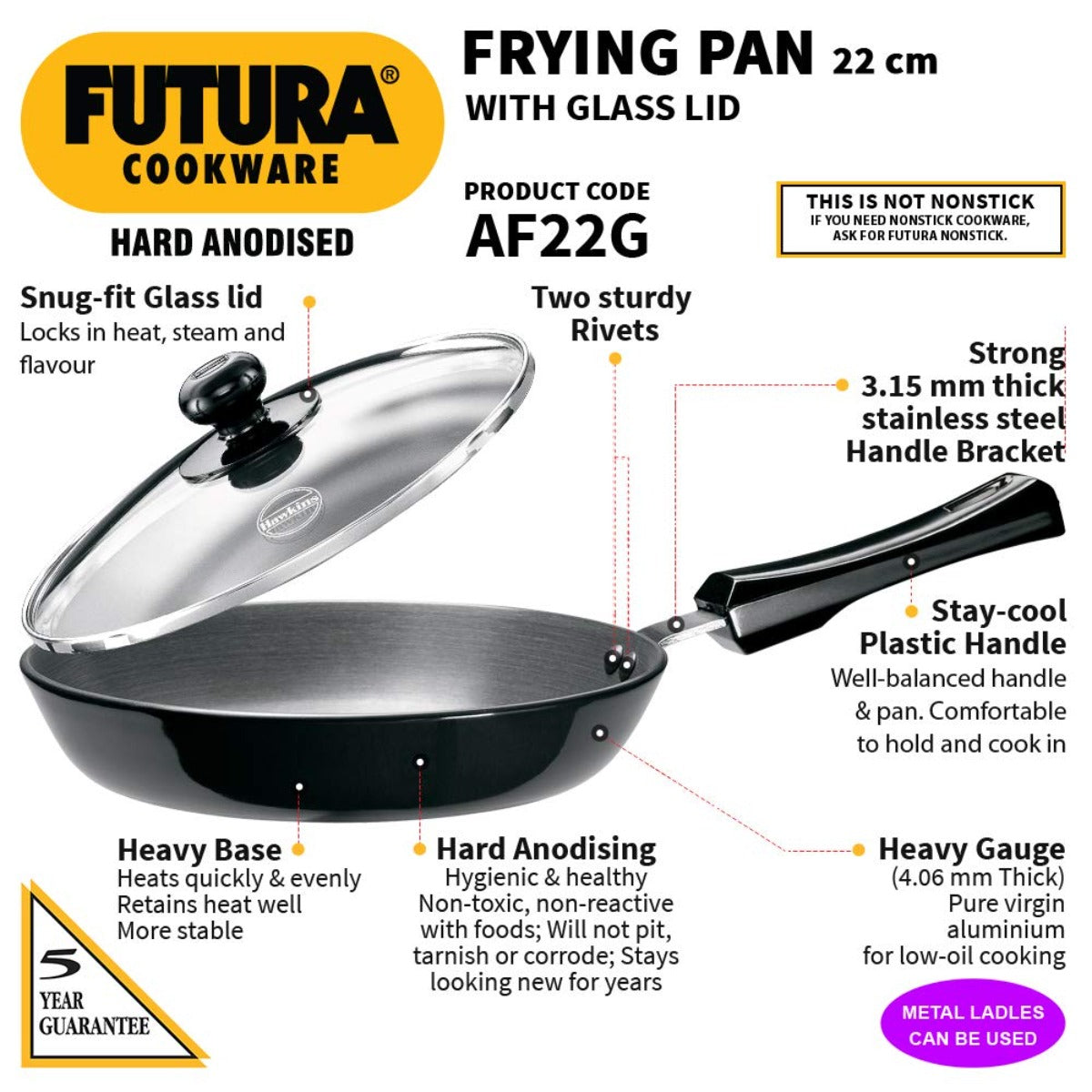 Futura Hard Anodised Frying Pan 20 cm With Glass Lid By Hawkins