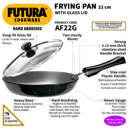 Futura Hard Anodised Frying Pan 20 cm With Glass Lid By Hawkins