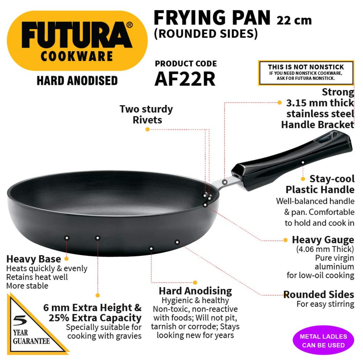 Futura Hard Anodised Round Frying Pan 20 cm by Hawkins AF20R