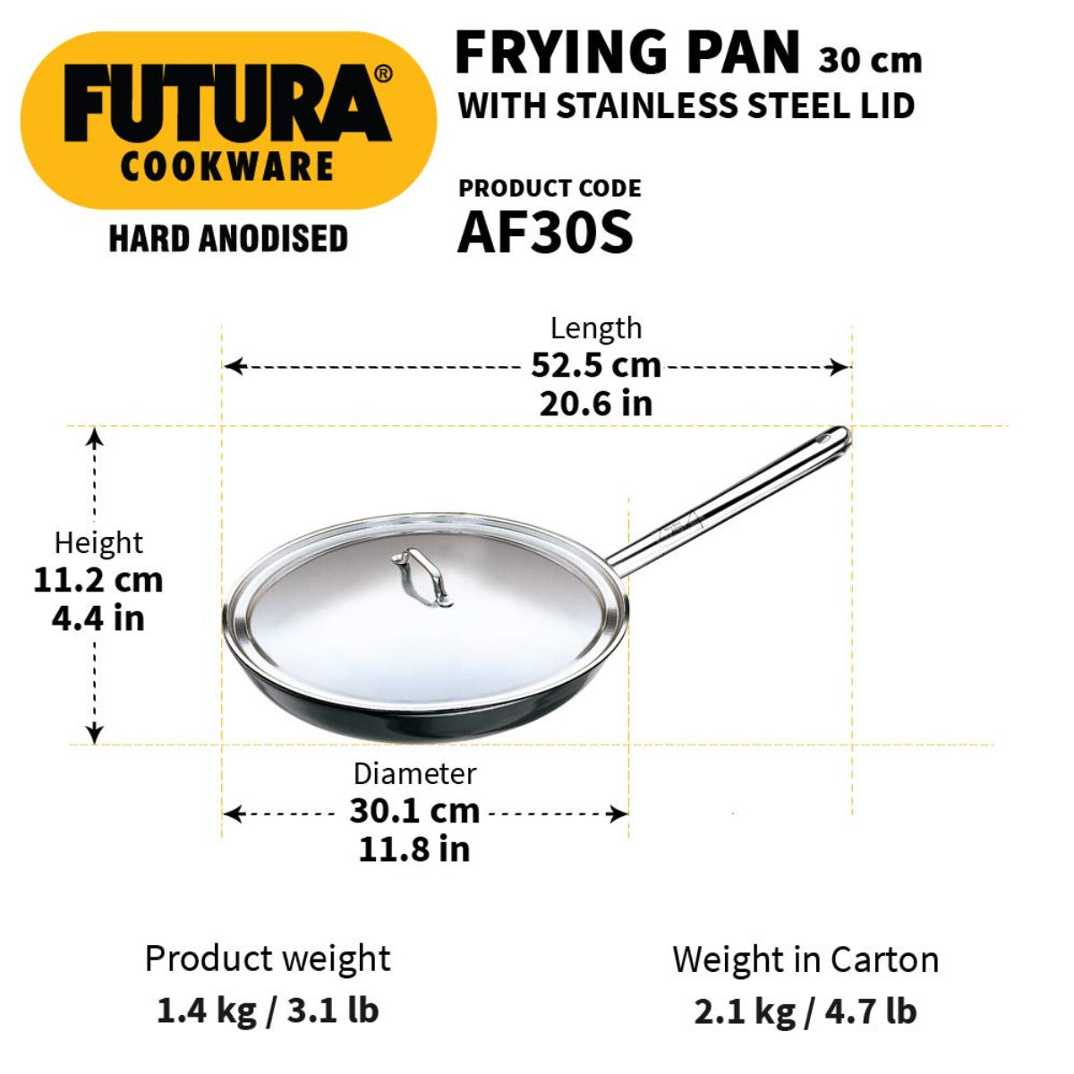 Futura Hard Anodised Frying Pan With Stainless Steel Lid by Hawkins AF29S