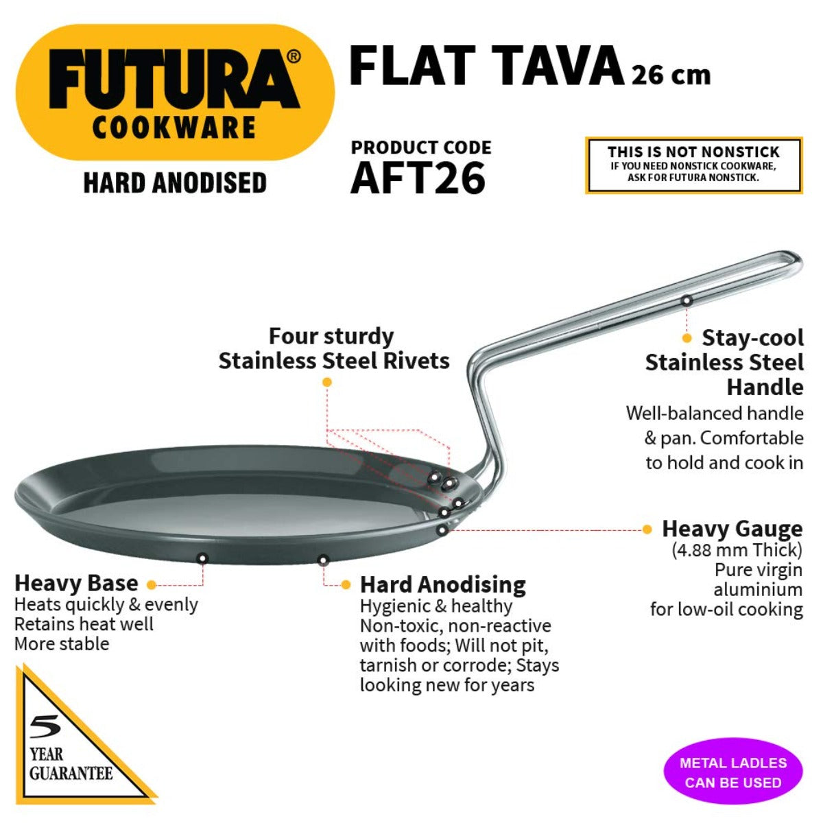 Futura Hard Anodised Flat Tava/Tawa by Hawkins AFT26