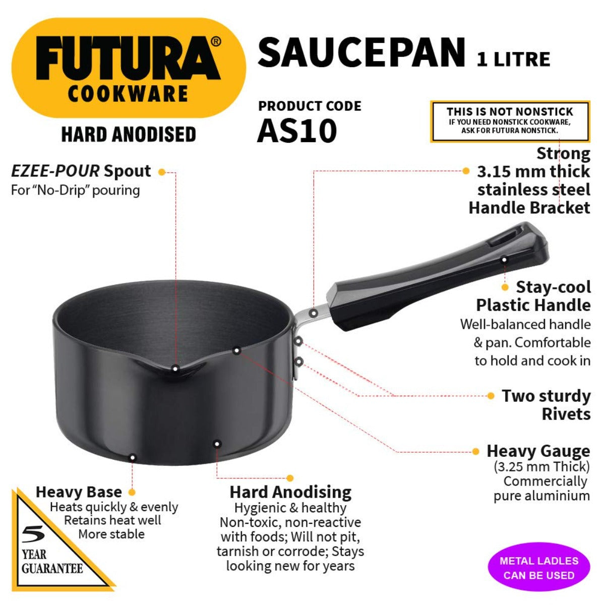 Futura Hard Anodised Ezee-pour Saucepan AS10 By Hawkins