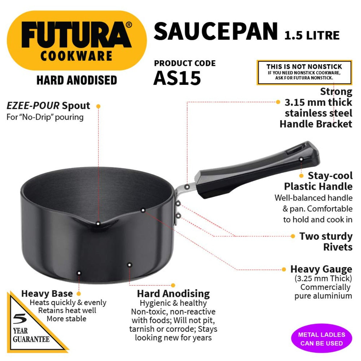 Futura Hard Anodised Ezee-pour Saucepan AS15 By Hawkins