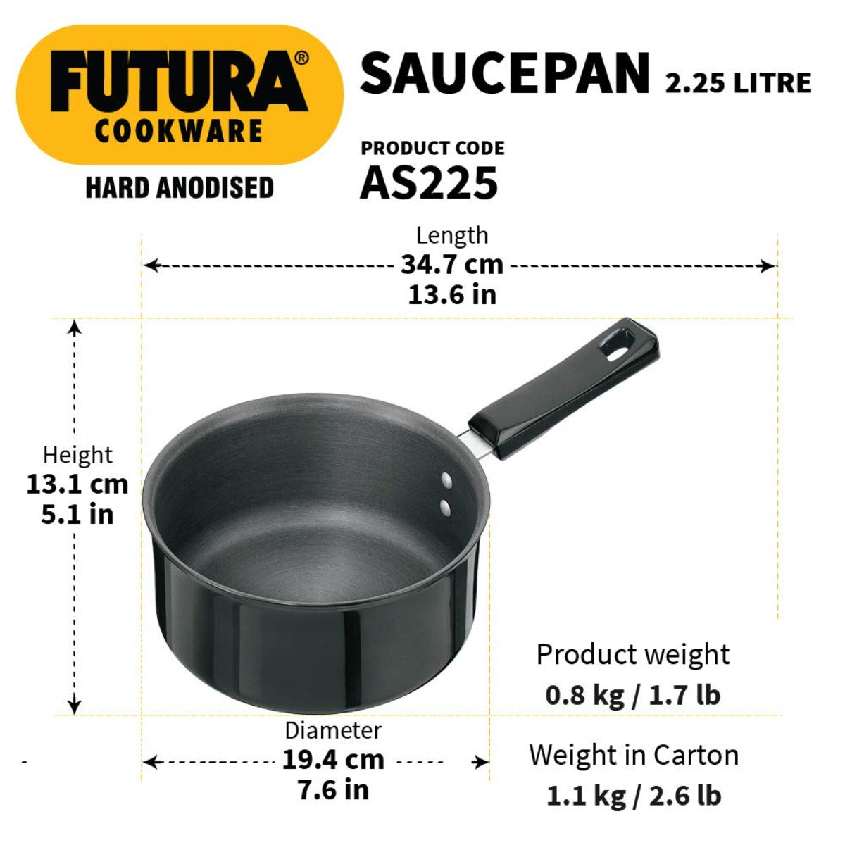 Futura Hard Anodised Ezee-pour Saucepan AS225 By Hawkins