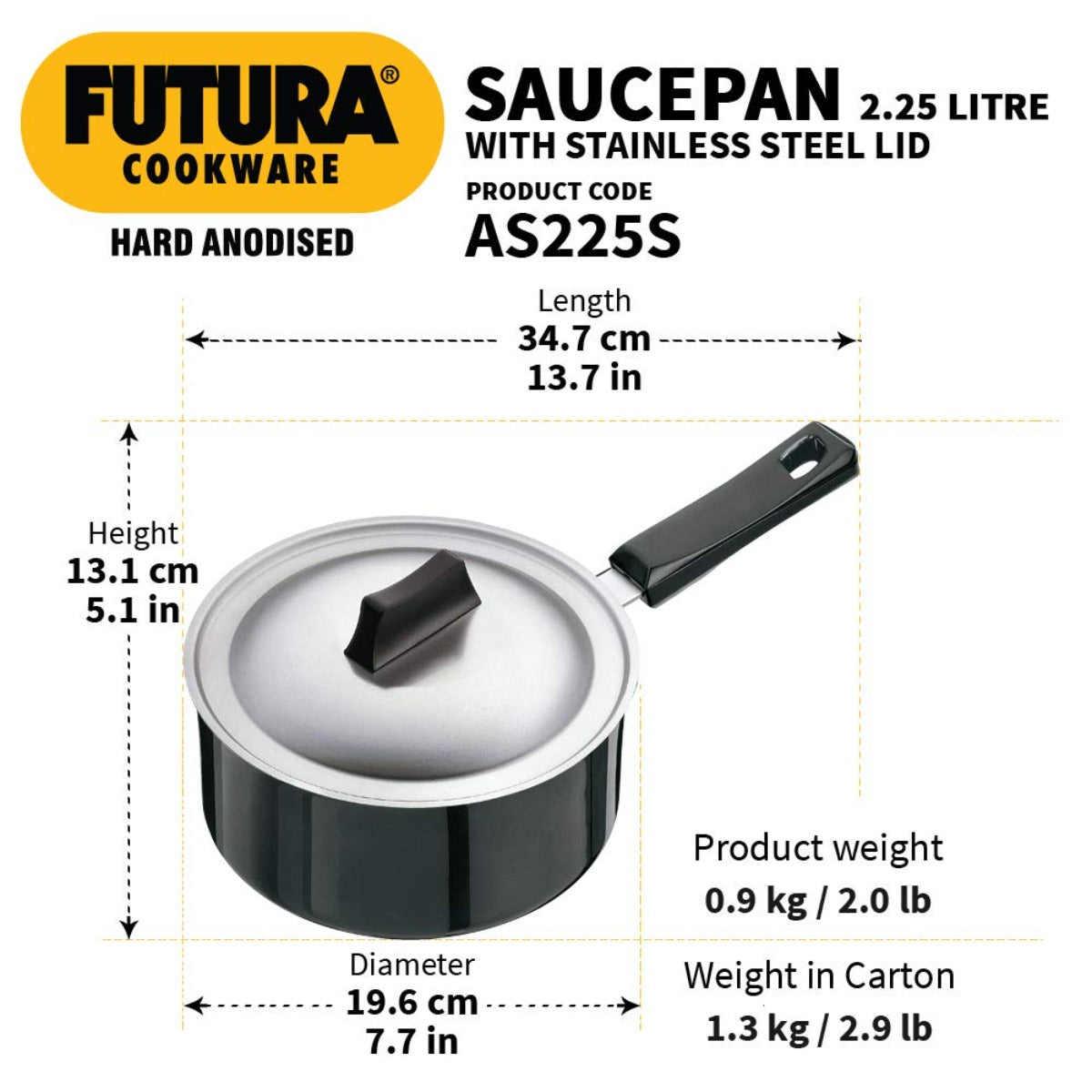 Futura Hard Anodised Ezee-pour Saucepan with SS Lid AS225S By Hawkins