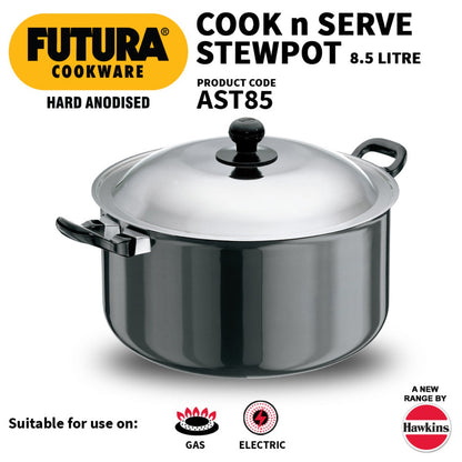 Futura Hard Anodised Cook-n-Serve Stewpot With Stainless Steel Lid(AST85)