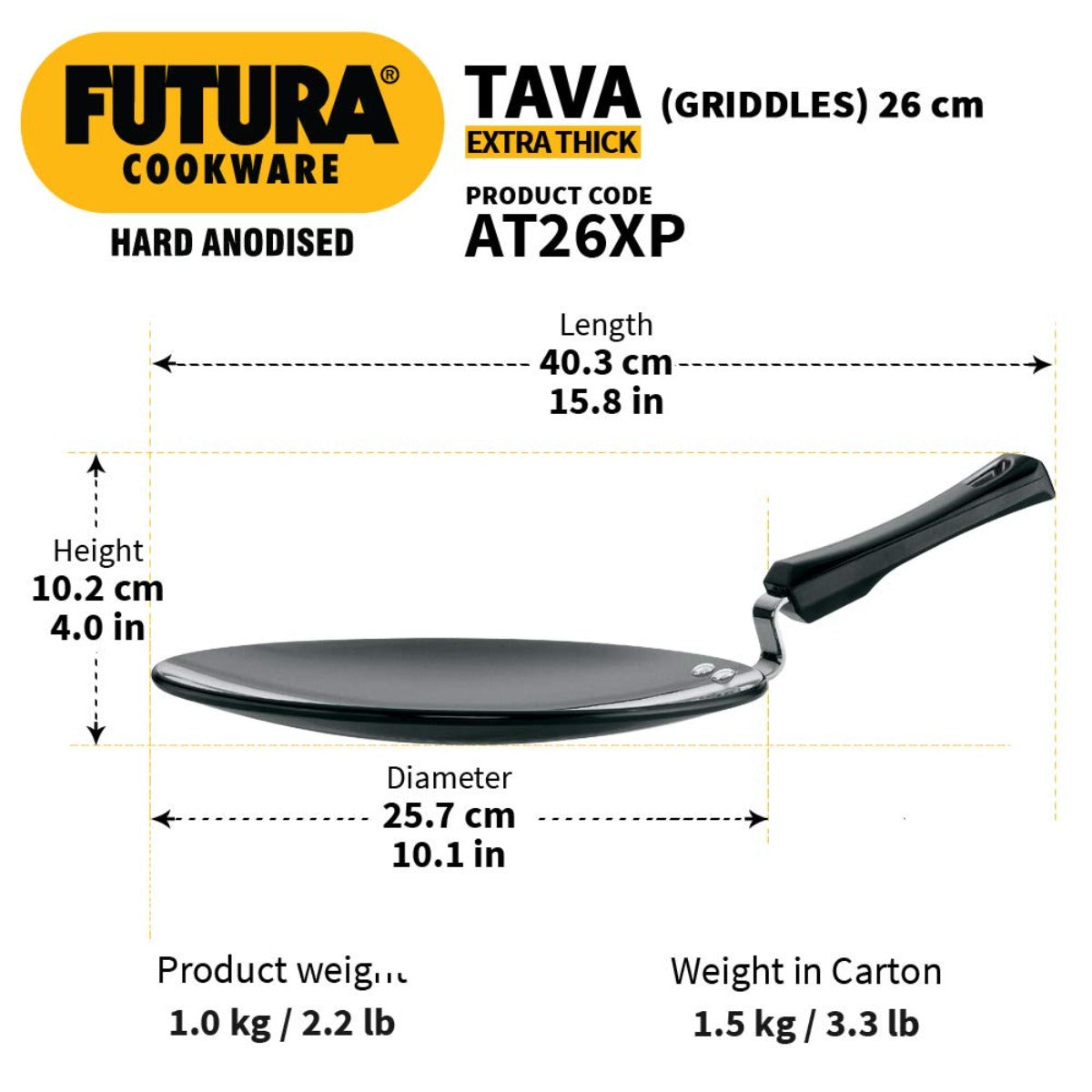 Futura Hard Anodised Tava/Tawa (Griddles) by Hawkins AT26XP