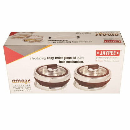 Jaypee Amaze Twin Set of 2 Casserole Hot Pot Set 1000 + 1000 ml Black