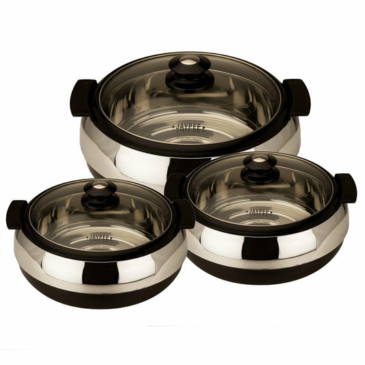 Jaypee Glasserol Set of 3 Casserole Hot Pot Set 1700+1200+800 ml Black