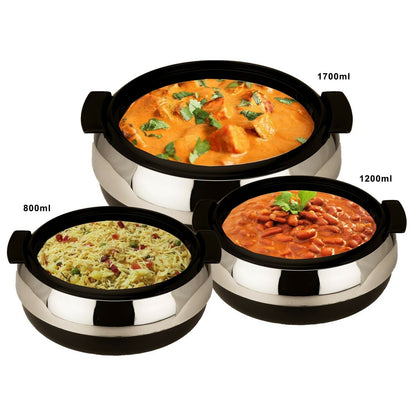 Jaypee Glasserol Set of 3 Casserole Hot Pot Set 1700+1200+800 ml Black