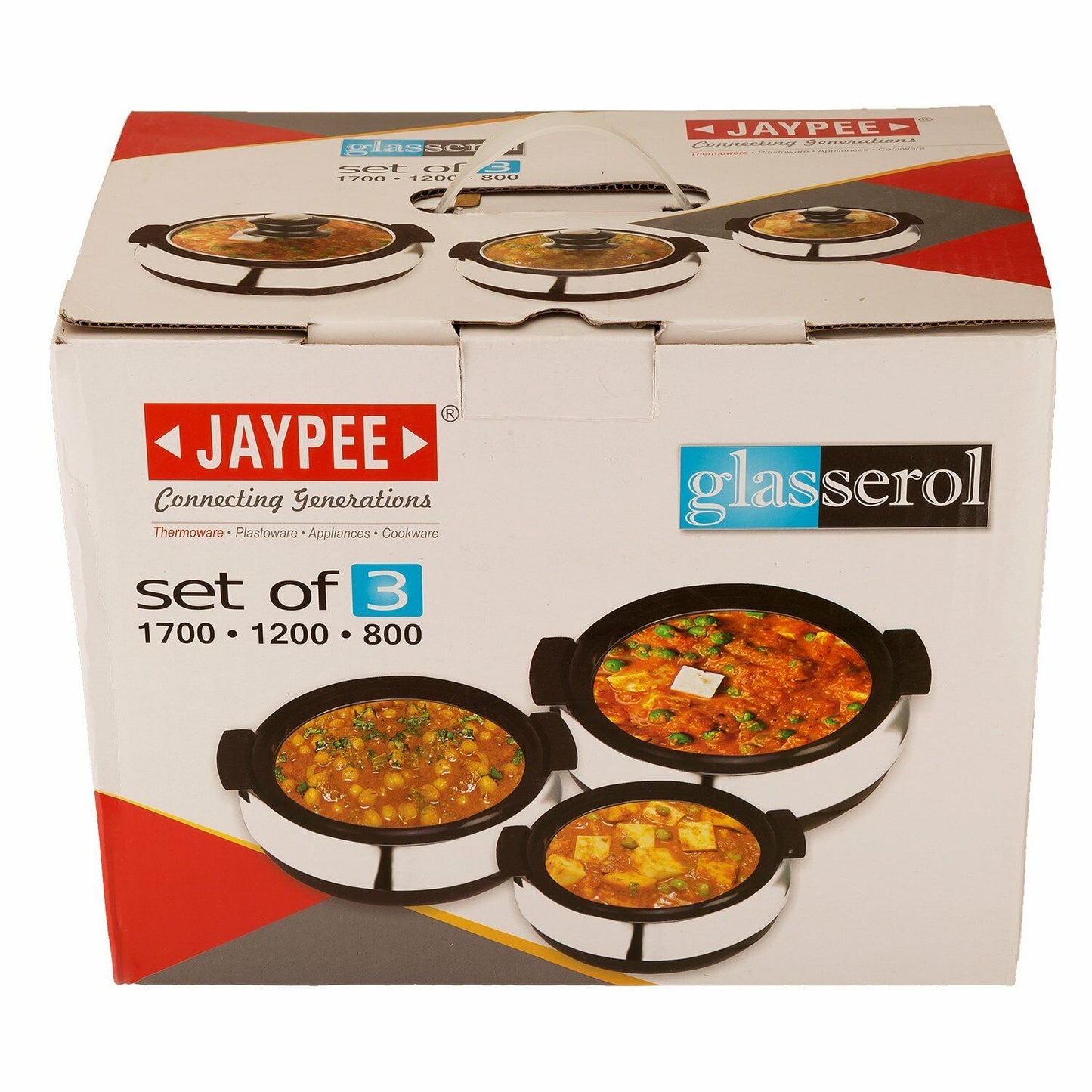 Jaypee Glasserol Set of 3 Casserole Hot Pot Set 1700+1200+800 ml Black