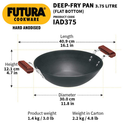 Futura Hard Anodised Deep-Fry Pan Wok Induction Friendly by Hawkins IAD375