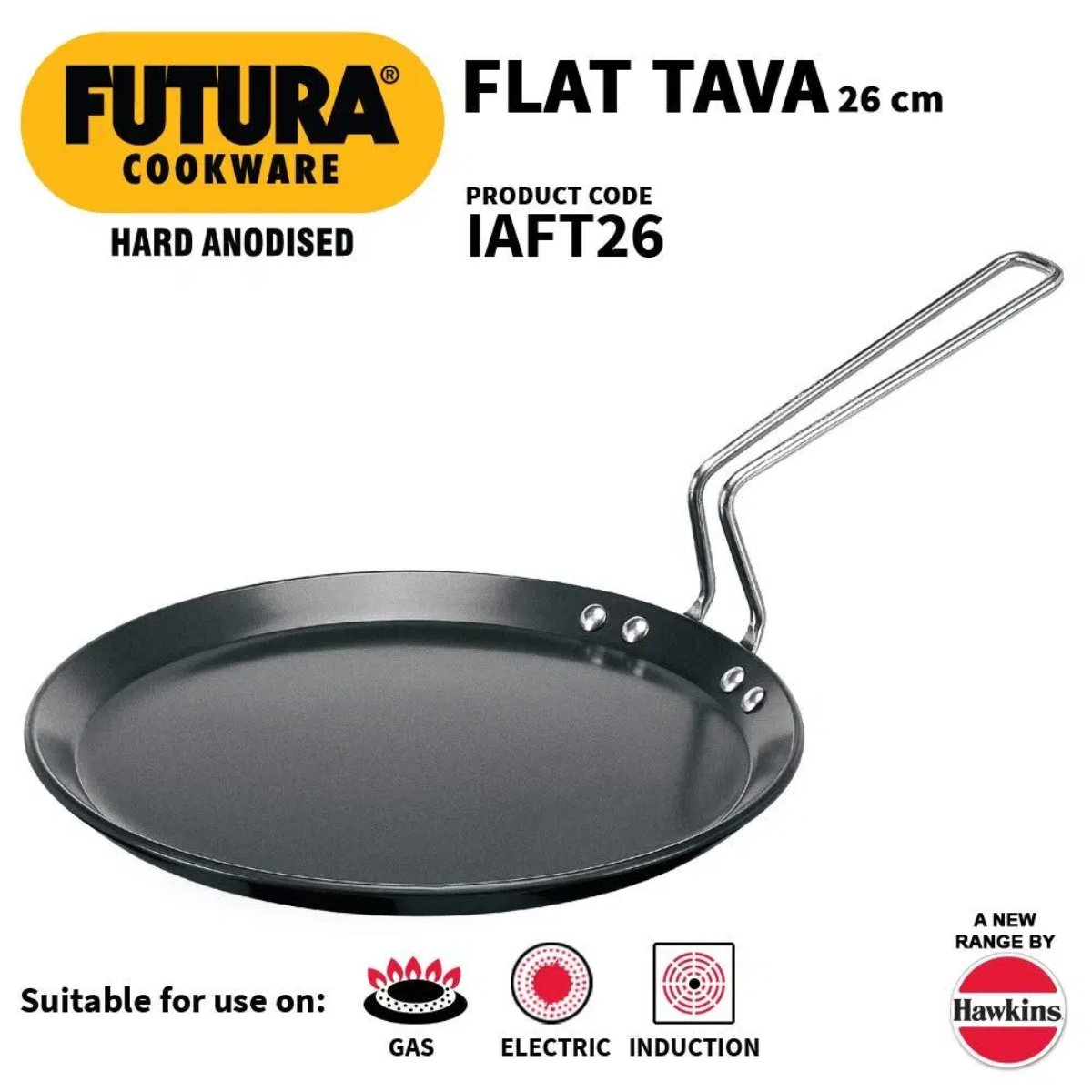 Futura Hard Anodised 26cm Induction Friendly Flat Tava by Hawkins IAFT26