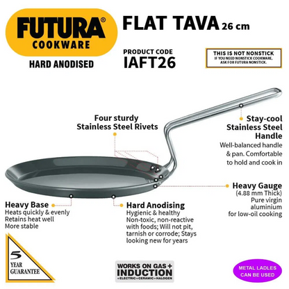 Futura Hard Anodised 26cm Induction Friendly Flat Tava by Hawkins IAFT26