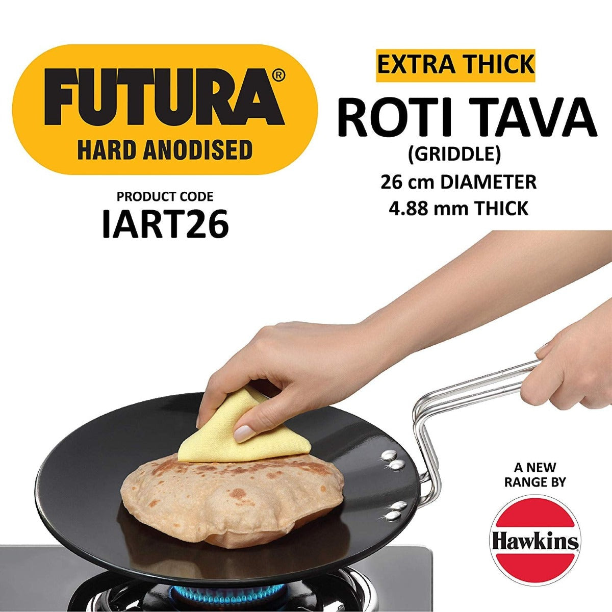 HAWKINS Futura Tawa 24 cm diameter, 4.88mm Thickness (Hard Anodised,  Induction Bottom) (IART24)