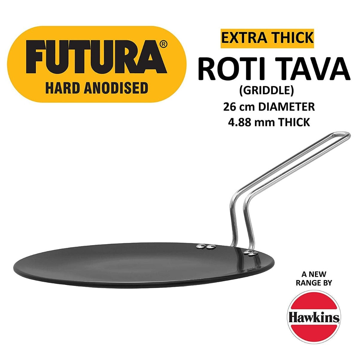 Futura Hard Anodised Roti Tava 26cm 4.88 mm Induction Base By Hawkins IART26