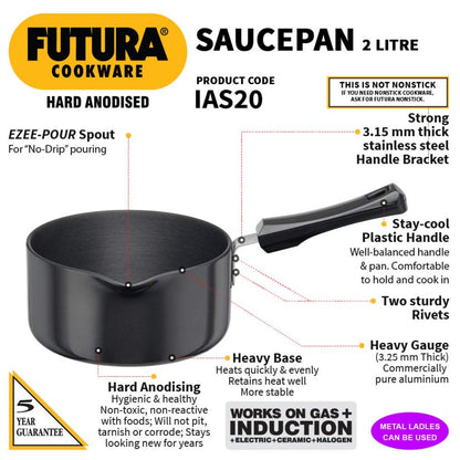 Futura Hard Anodised Induction Friendly Ezee-pour Saucepan Without Lid (IAS20) By Hawkins