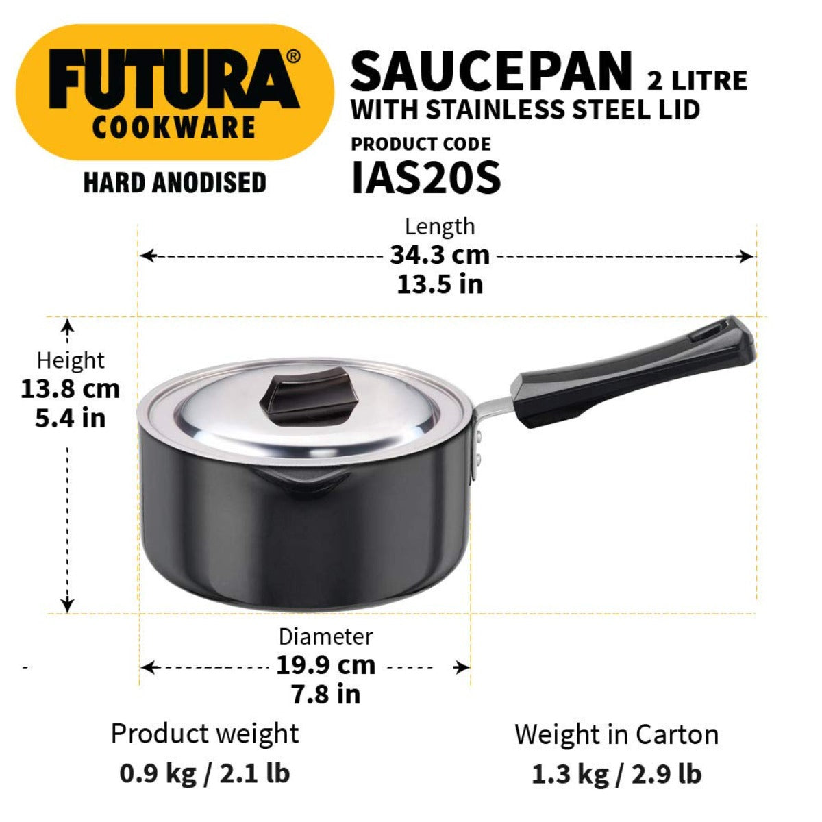 Futura Hard Anodised Ezee-pour Induction Friendly Saucepan with SS Lid IAS20S By Hawkins