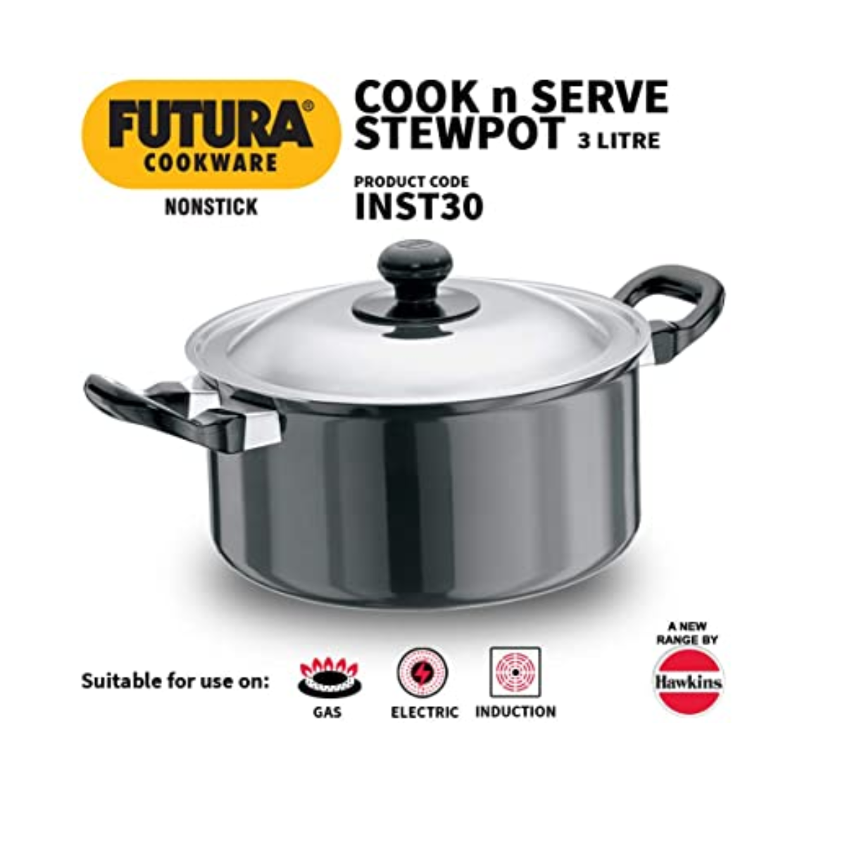 Futura Nonstick Cook n Serve Stewpot 3 L With SS Lid Induction Friendly INST30