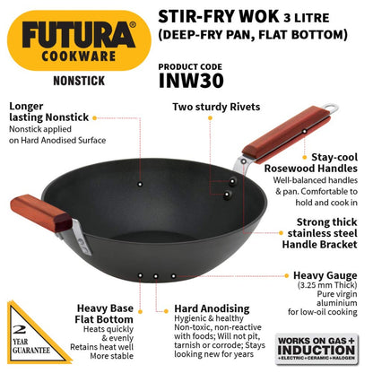 Futura Nonstick 3 L Induction Friendly Stir-Fry Wok By Hawkins