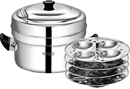 Mintage Marvel 6 Stainless Steel Idli Cooker 6 plate Set 24 Pcs Standard Idli