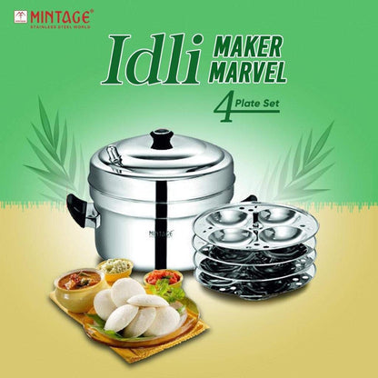 Mintage Marvel 4 Stainless Steel Idli Cooker 4 plate Set 16 Pcs Standard Idli