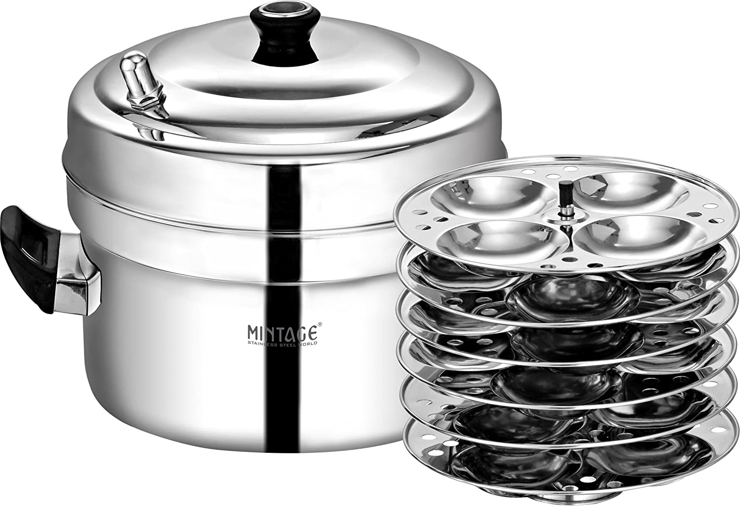 Mintage Marvel 6 Stainless Steel Idli Cooker 6 plate Set 24 Pcs Standard Idli