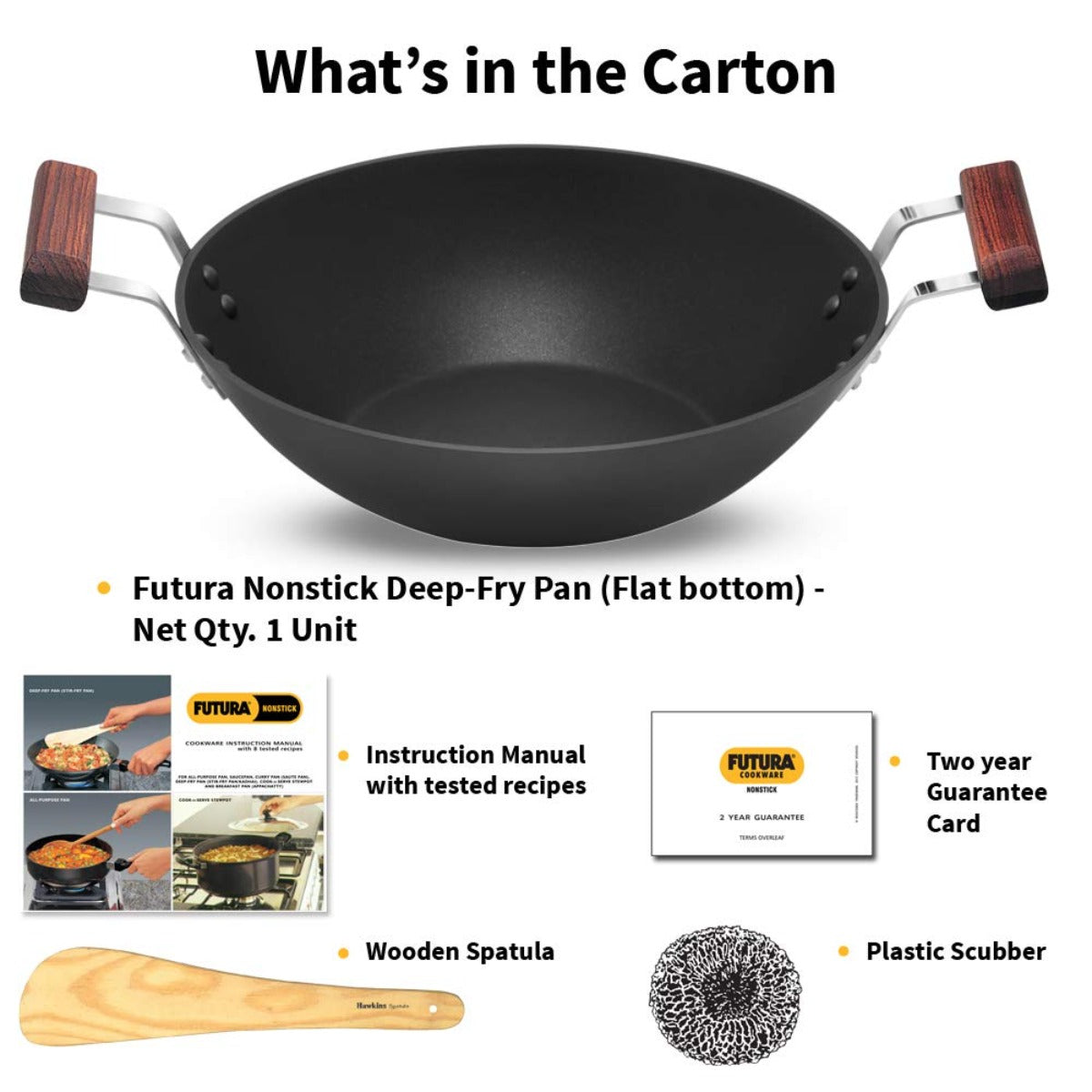 Futura Nonstick 2.5 Ltr Deep Fry Wok Pan (Flat Bottom) by Hawkins