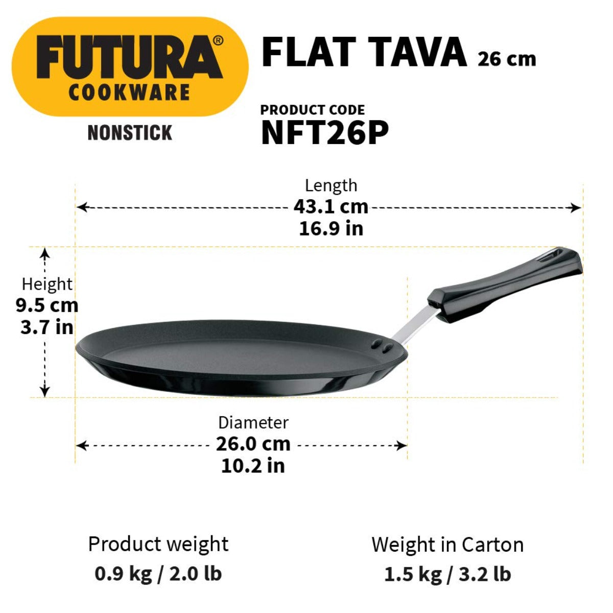 Futura Nonstick Flat Tava Griddles by Hawkins NT26P