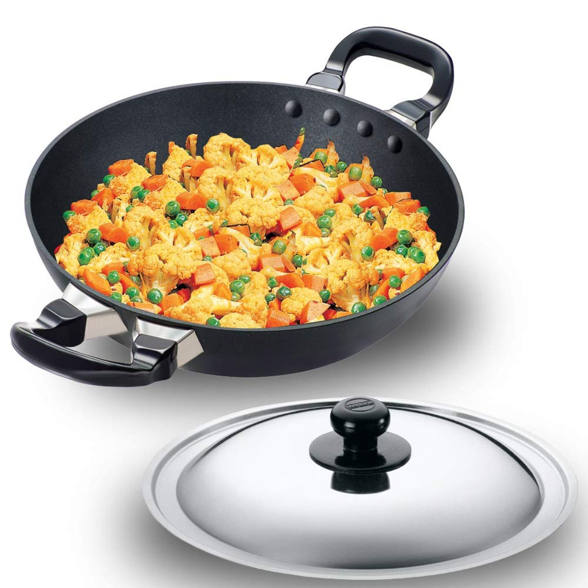 Futura Nonstick Deep Wok Pan (Round Bottom) With SS Lid by Hawkins NK15S