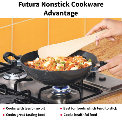 Futura Nonstick Deep Wok Pan (Round Bottom) With SS Lid by Hawkins