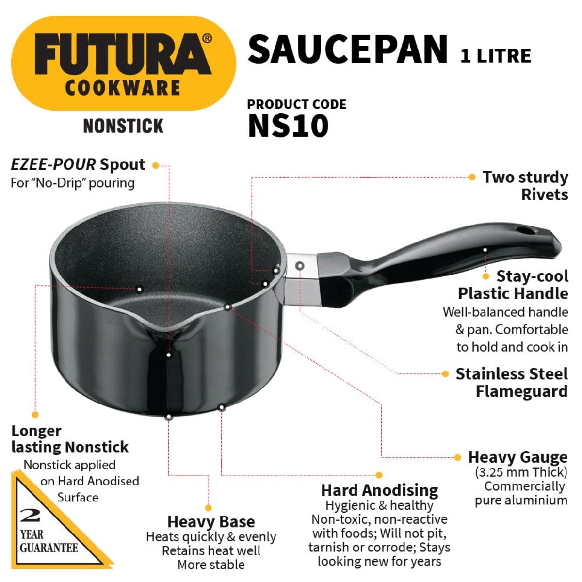 Futura Nonstick 1 Ltr Saucepan By Hawkins NS10