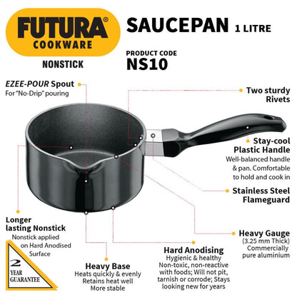 Futura Nonstick 1 Ltr Saucepan By Hawkins NS10