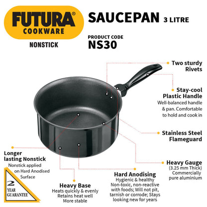 Futura Nonstick 3 Ltr Saucepan by Hawkins NS30