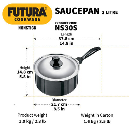 Futura Nonstick 3 Ltr Saucepan with Stainless Steel Lid By Hawkins NS30S