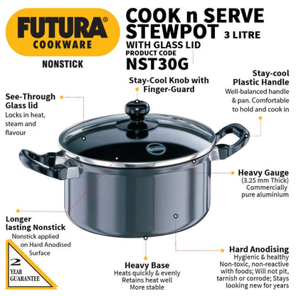 Futura Nonstick Cook n Serve Stewpot With Lid By Hawkins NST30G