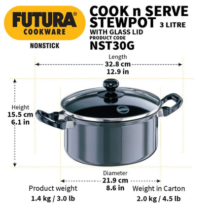 Futura Nonstick Cook n Serve Stewpot With Lid By Hawkins NST30G