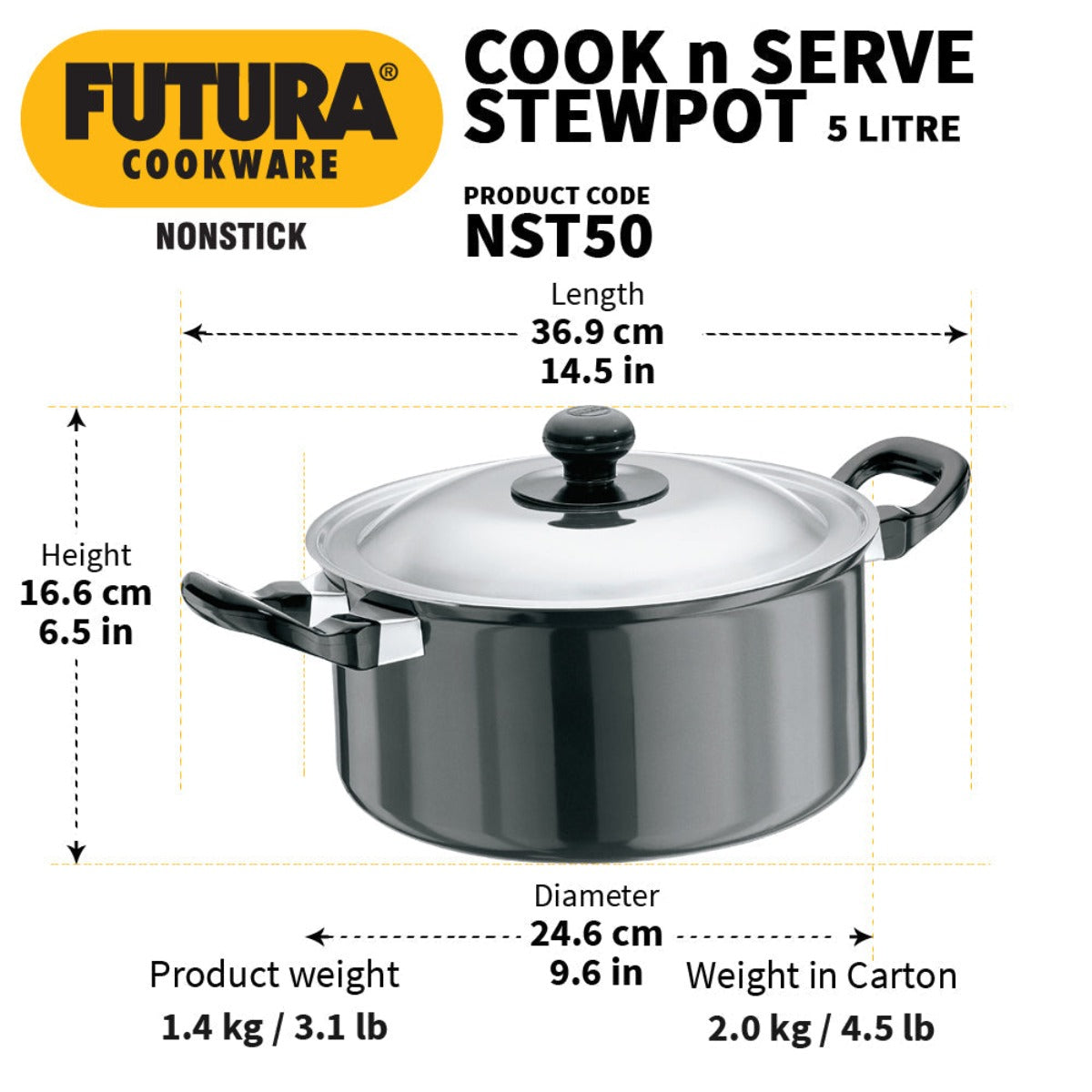 Futura Nonstick Cook n Serve Stewpot With Lid By Hawkins NST50