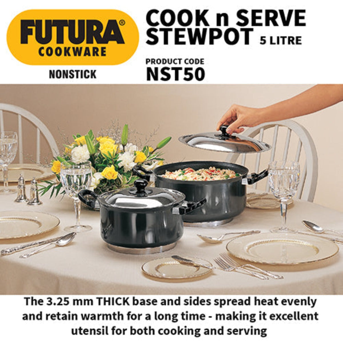 Futura Nonstick Cook n Serve Stewpot With Lid By Hawkins NST50